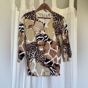 Joseph Animal Print Button-Front Cardigan in Brown, Beige, Black